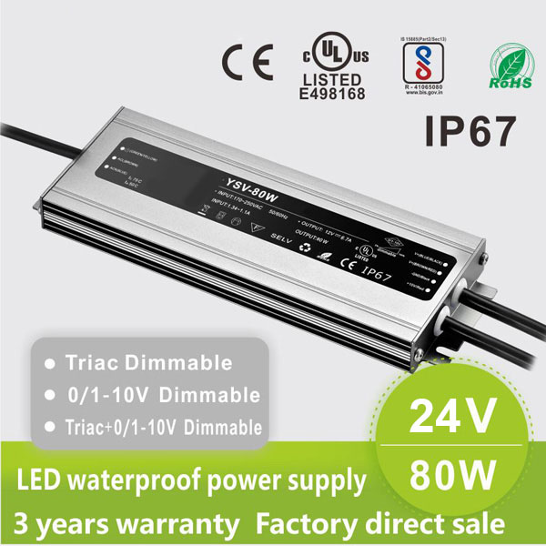 Triac 0/1-10V Dimmable LED Dimming Power IP67 24V 80W